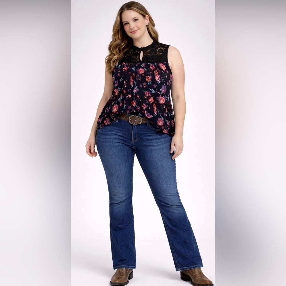 Roper Pink Sleeveless Ruffled Blouse western shirt